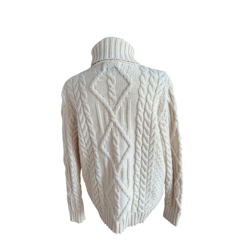 Aran Crafts Women's Merino Wool Cable Knit Turtleneck Sweater Fisherman Cream L - Picture 2 of 6